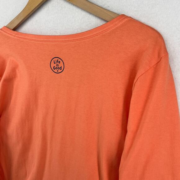 LIFE IS GOOD Shirt Womens L Get Lost Get Found Book Crusher Tee Cotton Orange - Picture 7 of 12